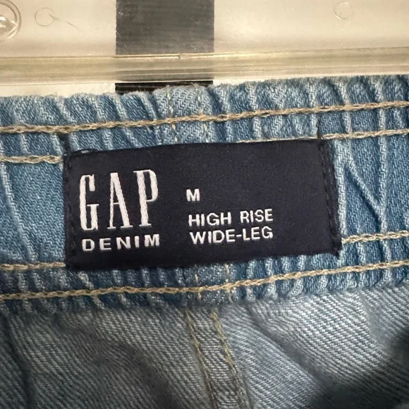 GAP Denim NWT Women's Light Blue high rise Wide Leg Pull on draw string SZ M - Picture 5 of 7
